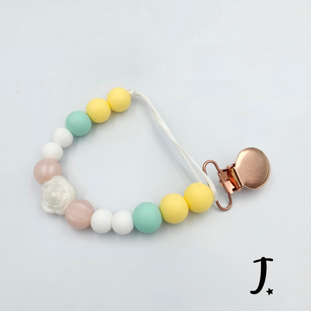 Pastels yellow, pink and mint Silicone Dummy Clip
