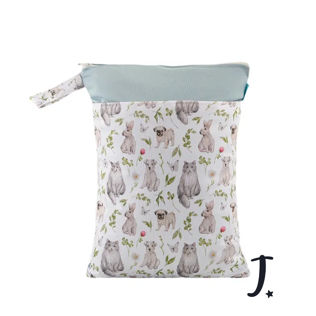 Cats, dogs and bunnies medium wet bag