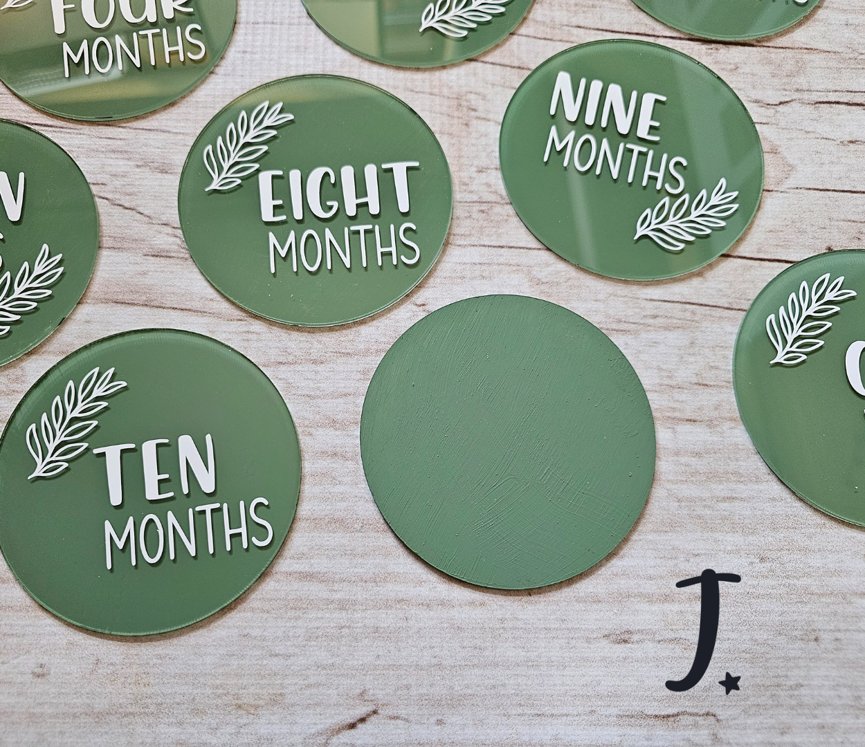 Handmade acrylic Milestone disks -Sage