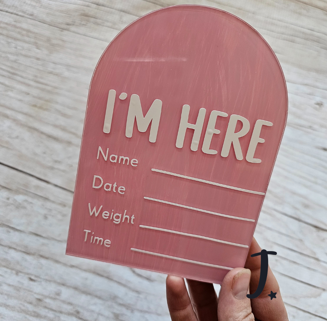 I'm here birth announcement disk - Pink