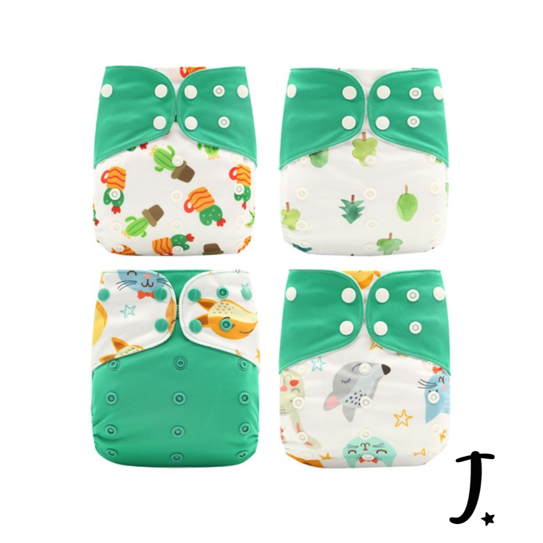 4 Pack, Happy Flute Pocket Diapers, Plants and animals