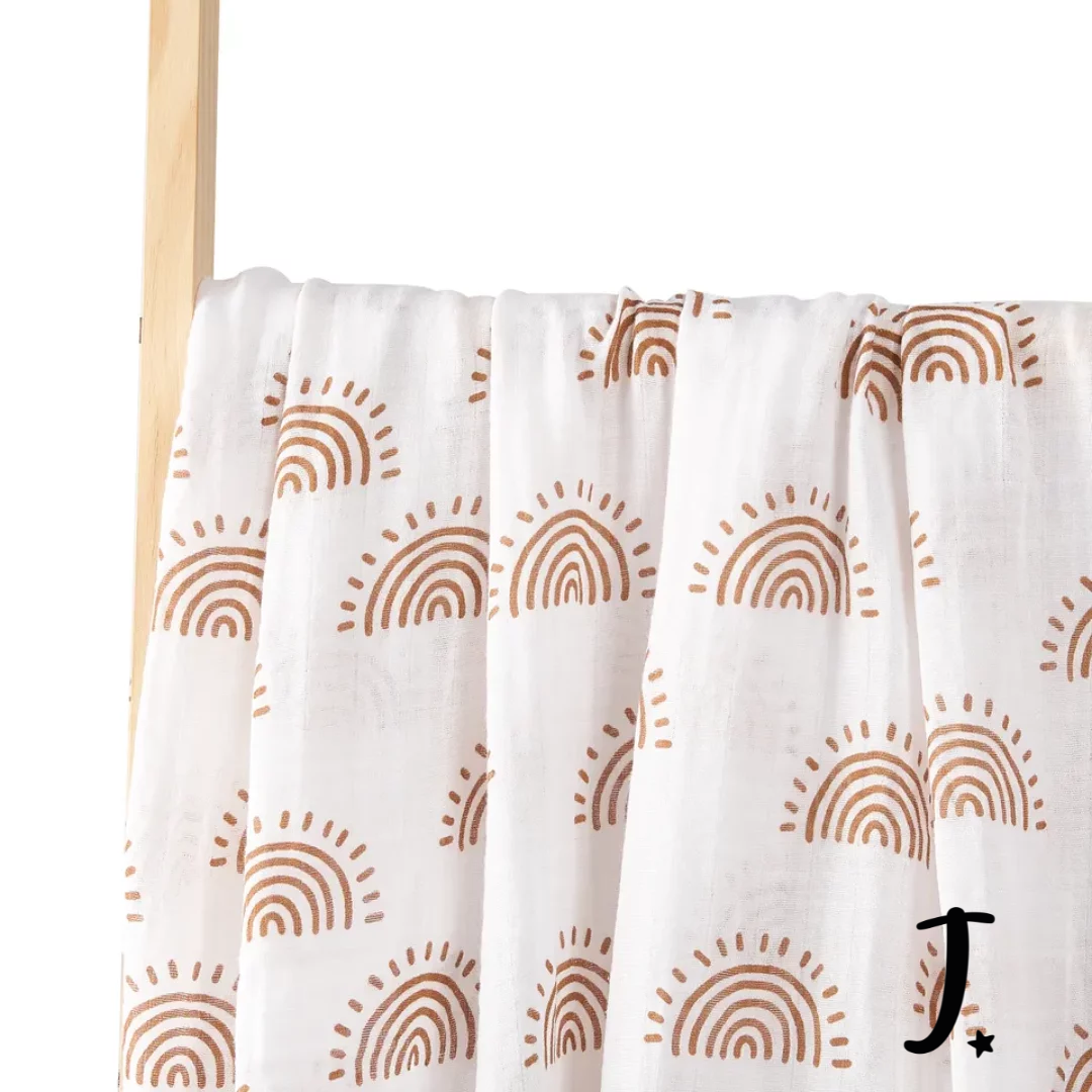100% cotton muslin blanket - White with rust rainbows