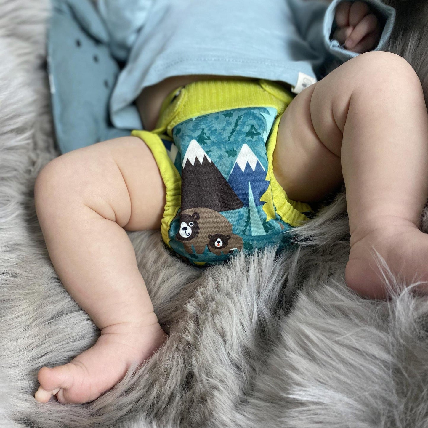 PopIn Single Printed Nappy Bamboo - Bear (Newborn)