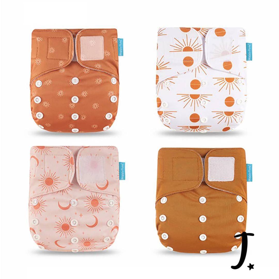 4 Pack Happy Flute velcro pockets, Rust sun and moon
