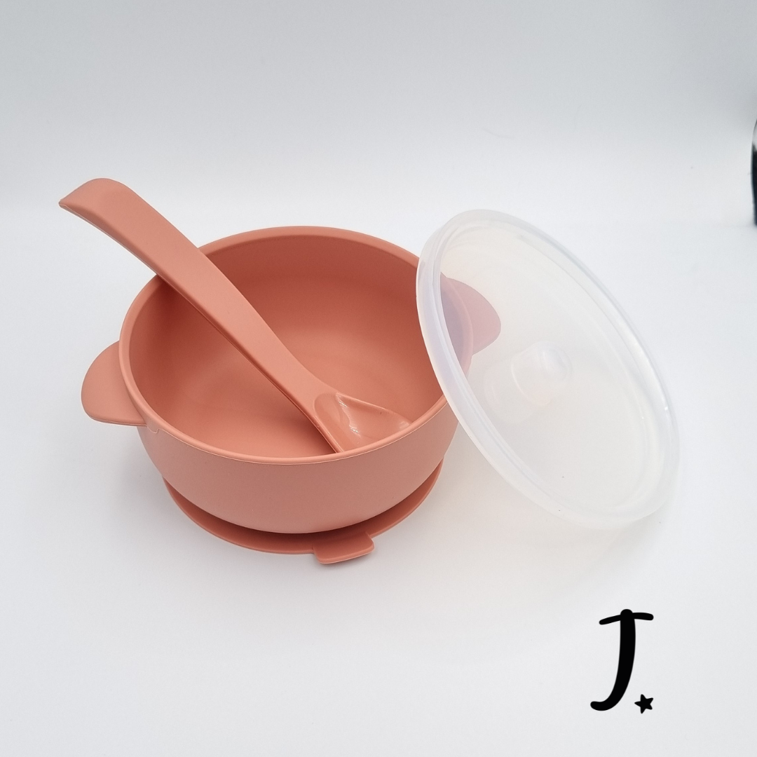 Silicone Suction bowl with lid and spoon
