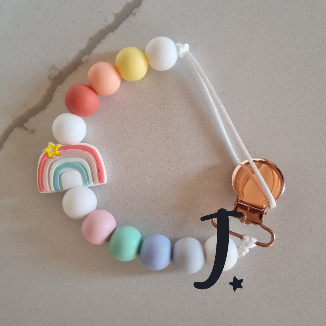 Silicone dummy clip, pastel rainbow pink