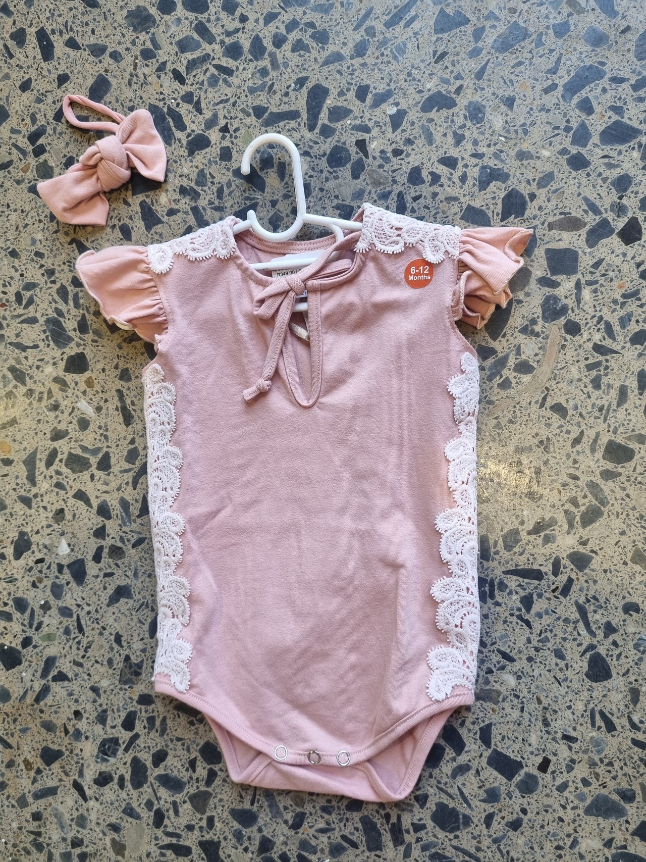 Dusty coral with lace detail and headband - short sleeve