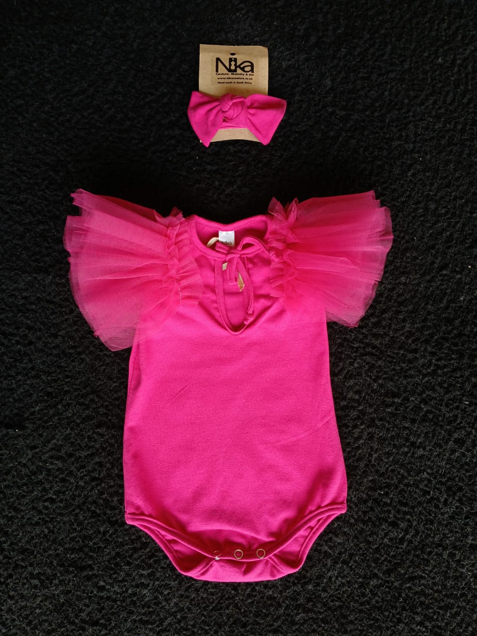 Cerise with drama tulle sleeve vest and headband