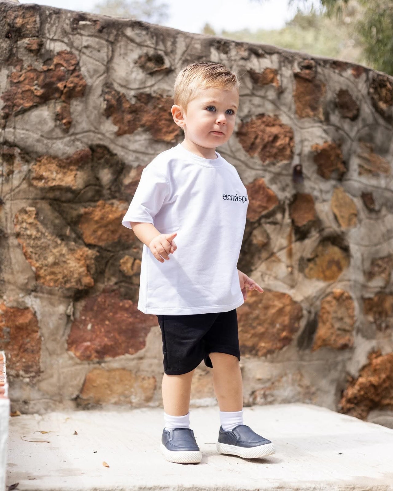 Eternal Spring - T-shirt and Shorts Toddler Boy Set - Black/White