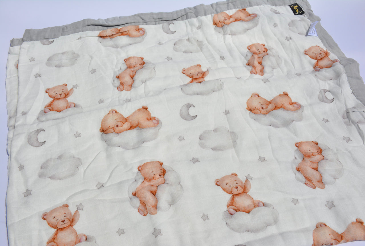 Bamboo cotton muslin blanket - 4 layers - Sleepy bear