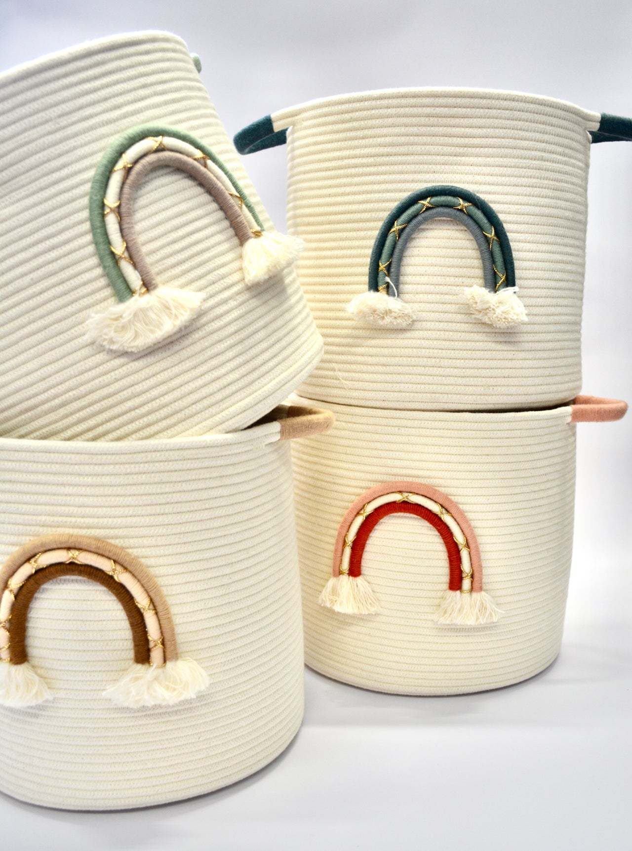 Rainbow Rope Basket - with handles