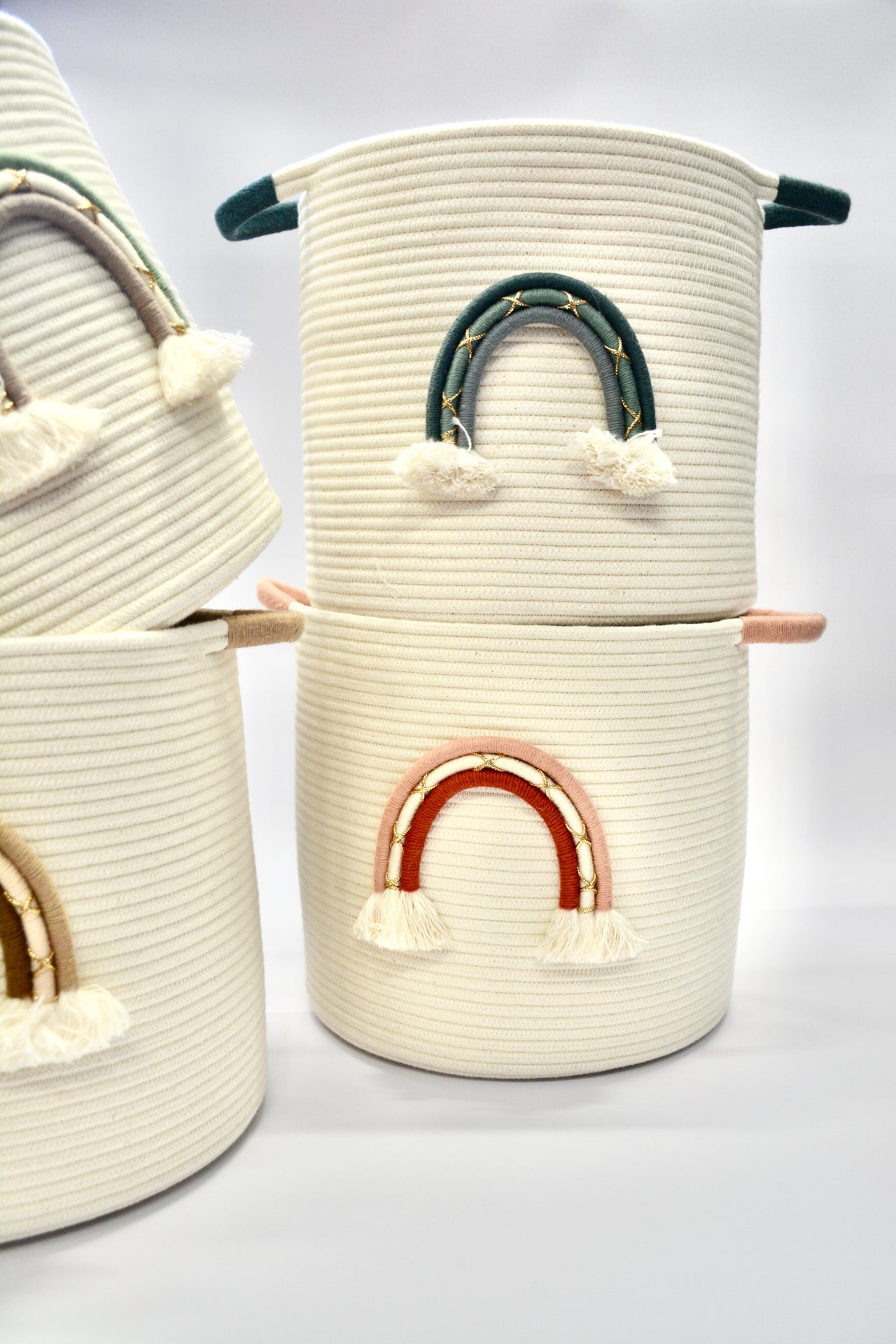Rainbow Rope Basket - with handles