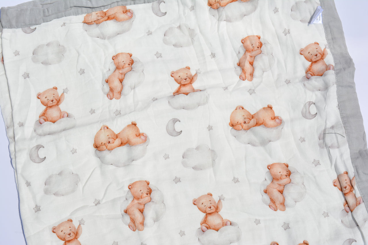 Bamboo cotton muslin blanket - 4 layers - Sleepy bear