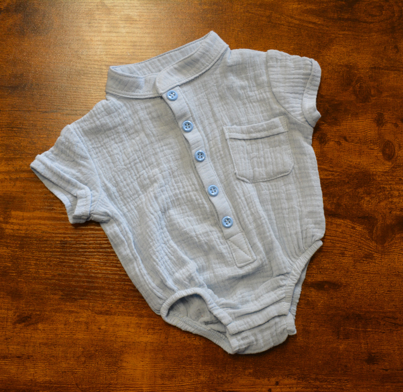 Nika - Blue Muslin Short Sleeve Boy Romper