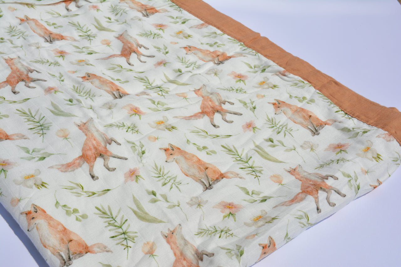 Bamboo cotton muslin blanket - 4 layers - Foxes