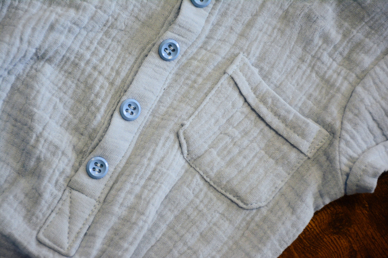 Nika - Blue Muslin Short Sleeve Boy Romper