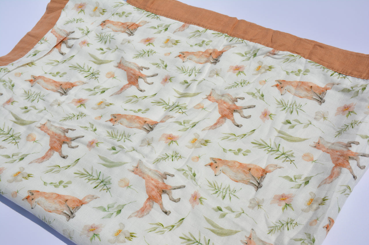 Bamboo cotton muslin blanket - 4 layers - Foxes