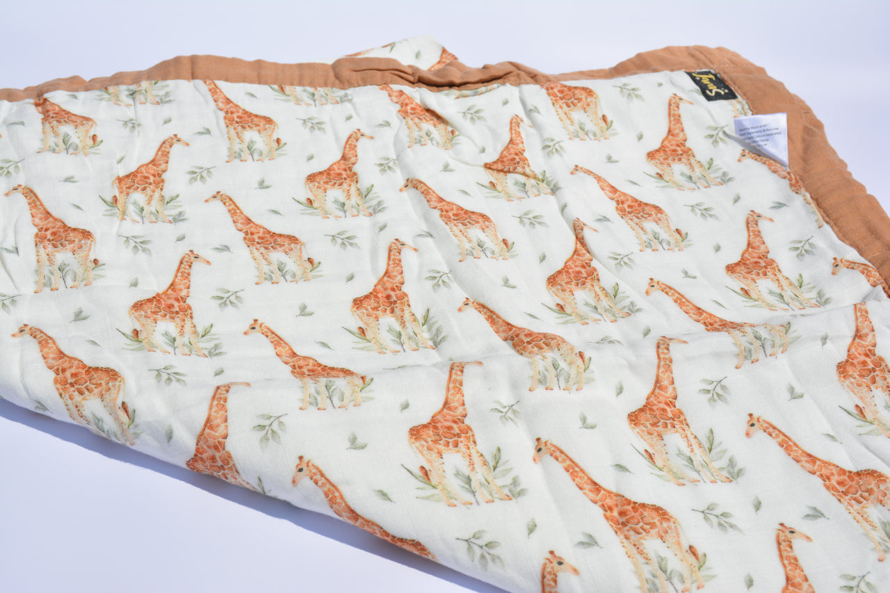 Bamboo Cotton Muslin Blanket - 4 Layer - Giraffes