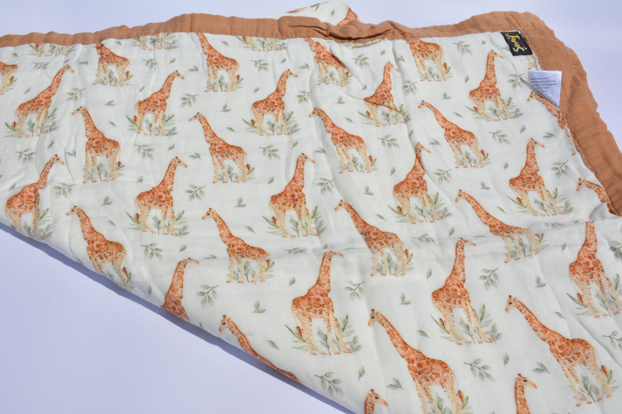 Bamboo Cotton Muslin Blanket - 4 Layer - Giraffes
