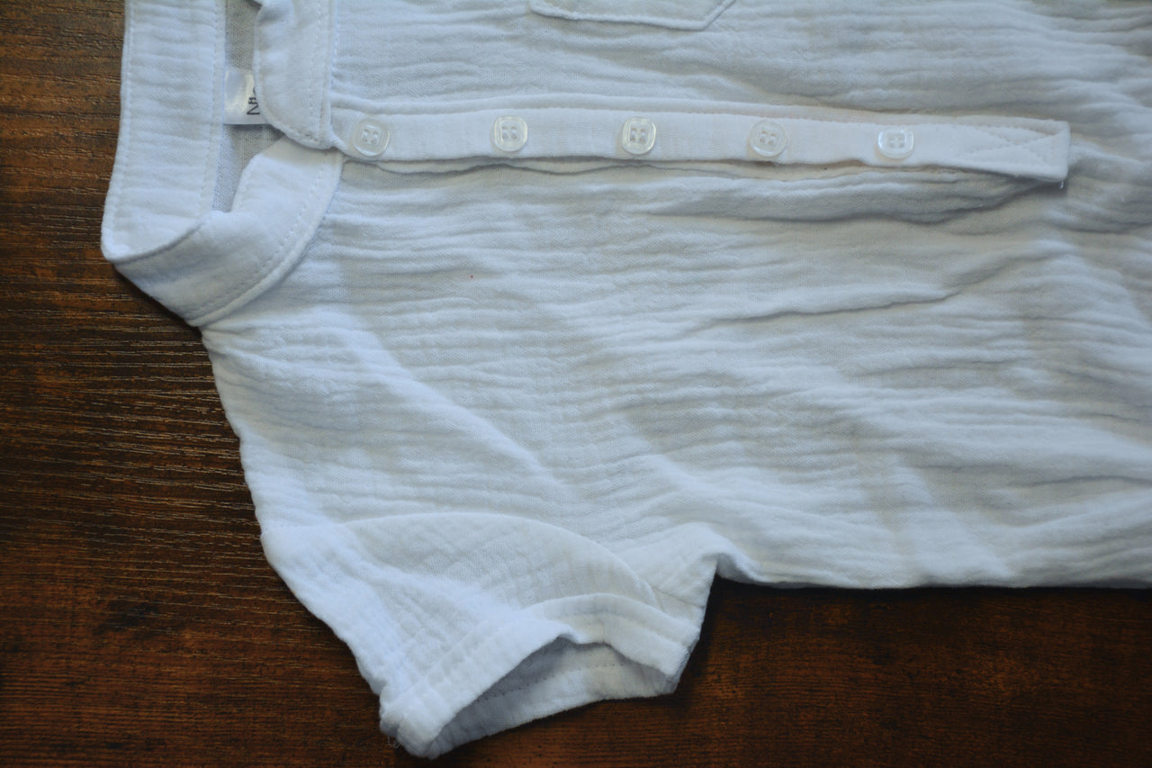 Nika - White Muslin Short Sleeve Boy Romper