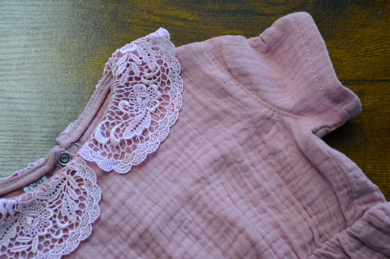 Nika - Muslin Dusty Pink Girl Romper and Headband Set