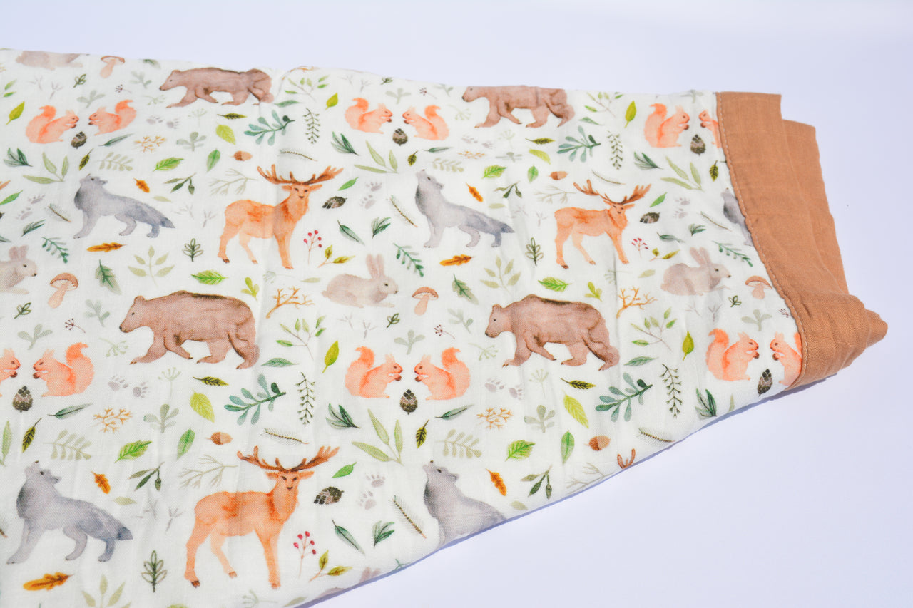 Bamboo cotton muslin blanket - 4 layers - woodlands