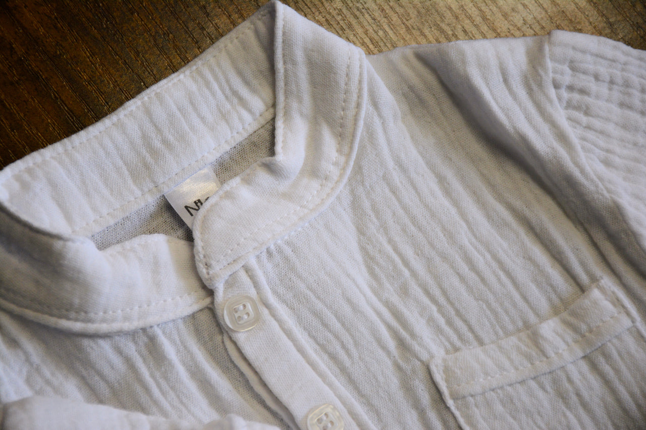 Nika - White Muslin Short Sleeve Boy Romper