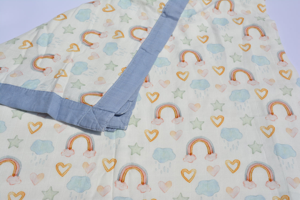 Bamboo Cotton Muslin Blanket - 4 layer - Rainbows and Hearts