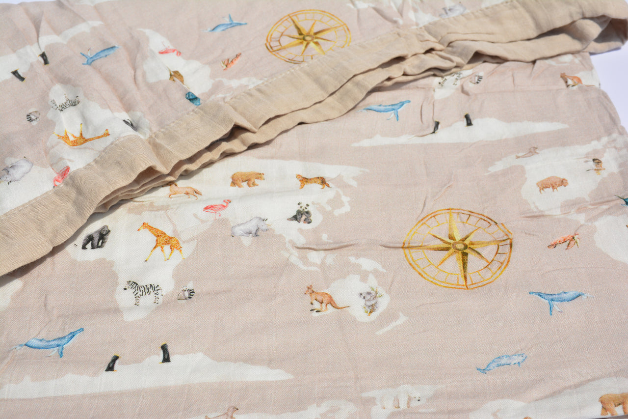 Bamboo Cotton Muslin - 4 layer - Animals of the world