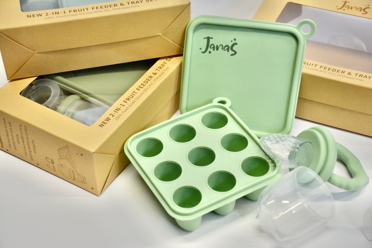 2in1 fruit feeder and tray set with extra teether heads