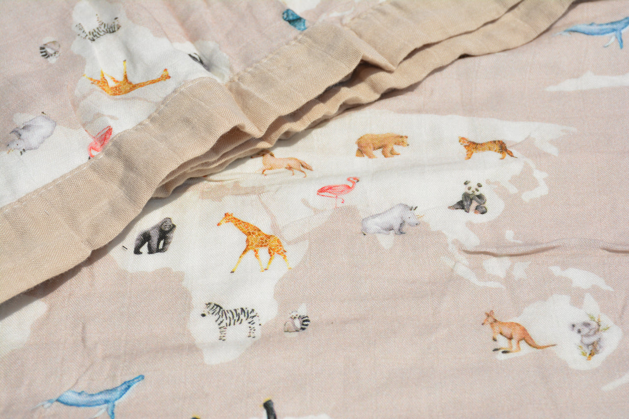 Bamboo Cotton Muslin - 4 layer - Animals of the world