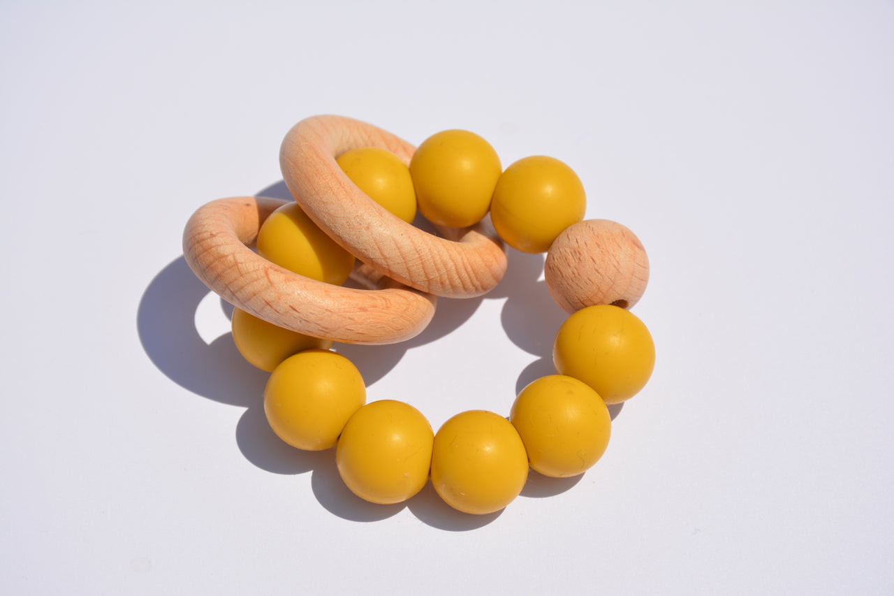 Silicone & Wooden Teether Mustard