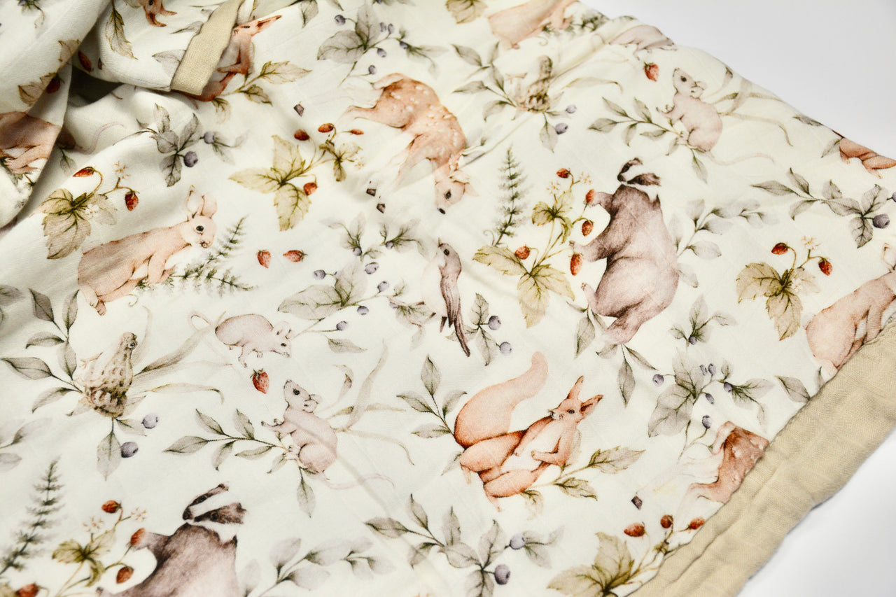 Bamboo Cotton Muslin - 4 Layer - Spring Animals