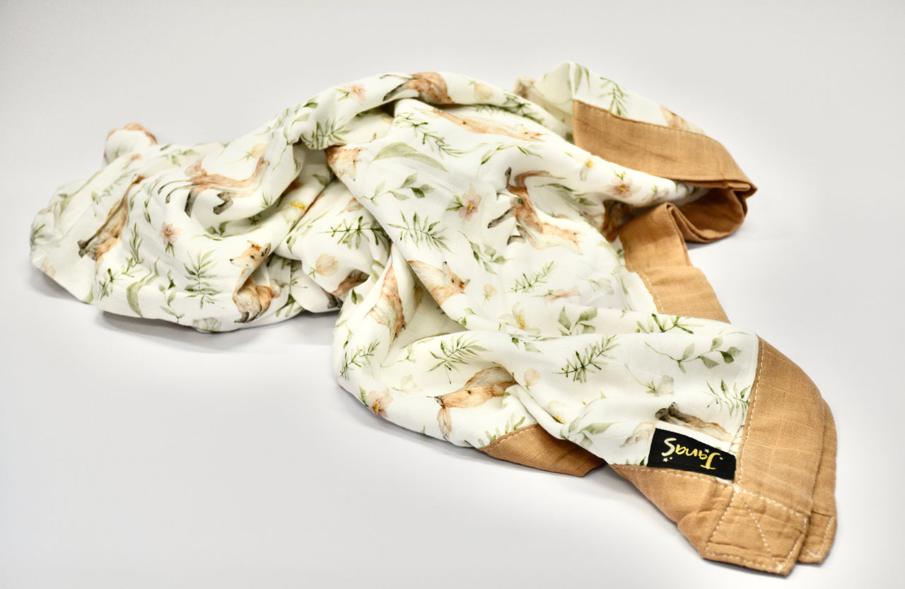 Bamboo cotton muslin blanket - 4 layers - Foxes