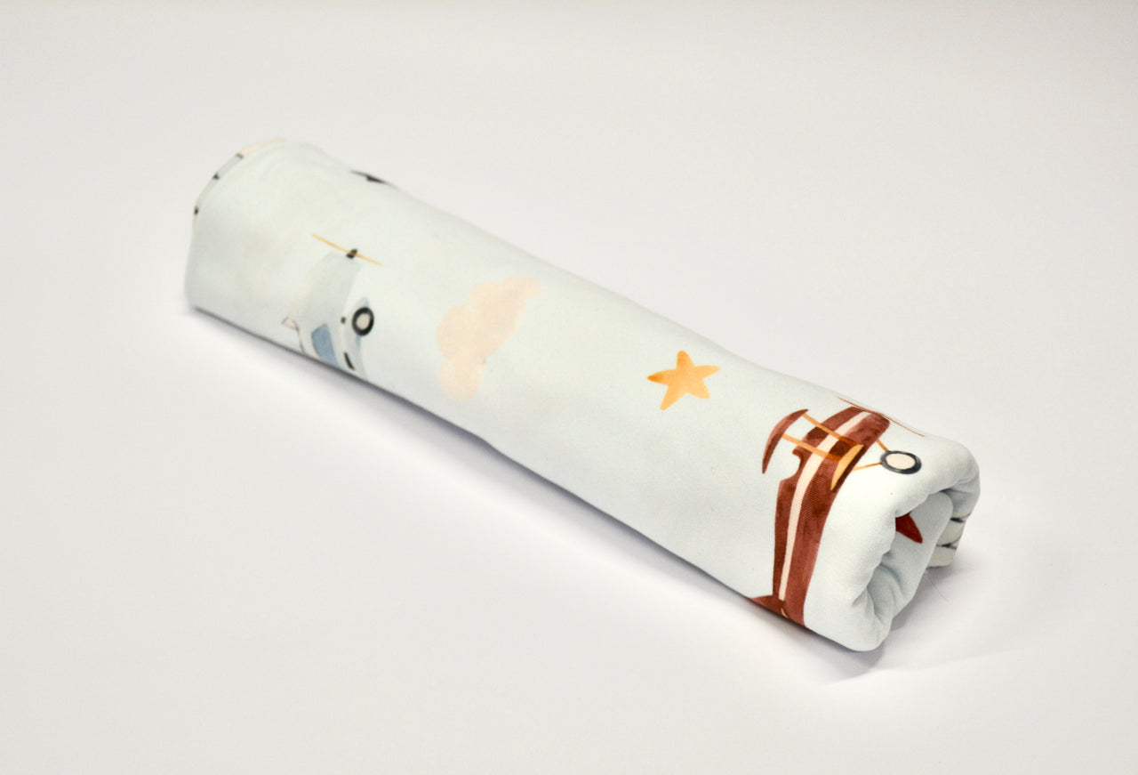 Printed softknit swaddle blanket - Air travel, blue