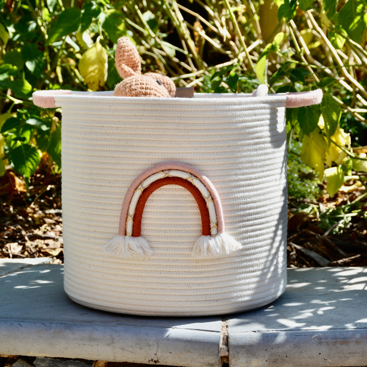 Rainbow rope basket - with handles