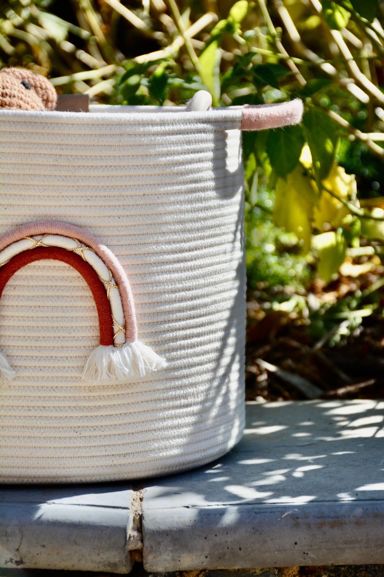 Rainbow rope basket - with handles