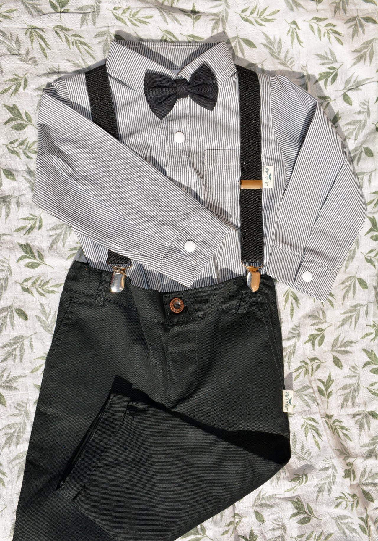 Little Lads Long Set - Charcoal stripe and Black