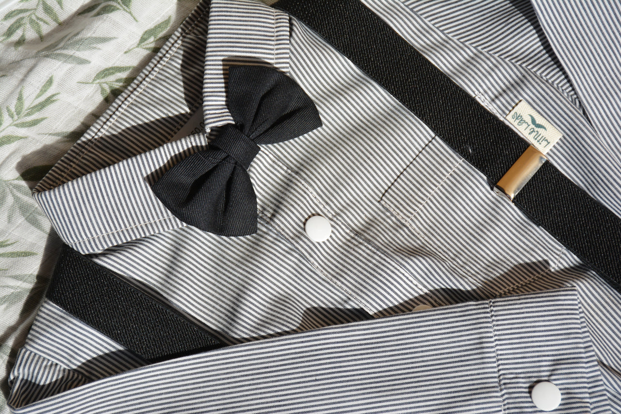Little Lads Long Set - Charcoal stripe and Black