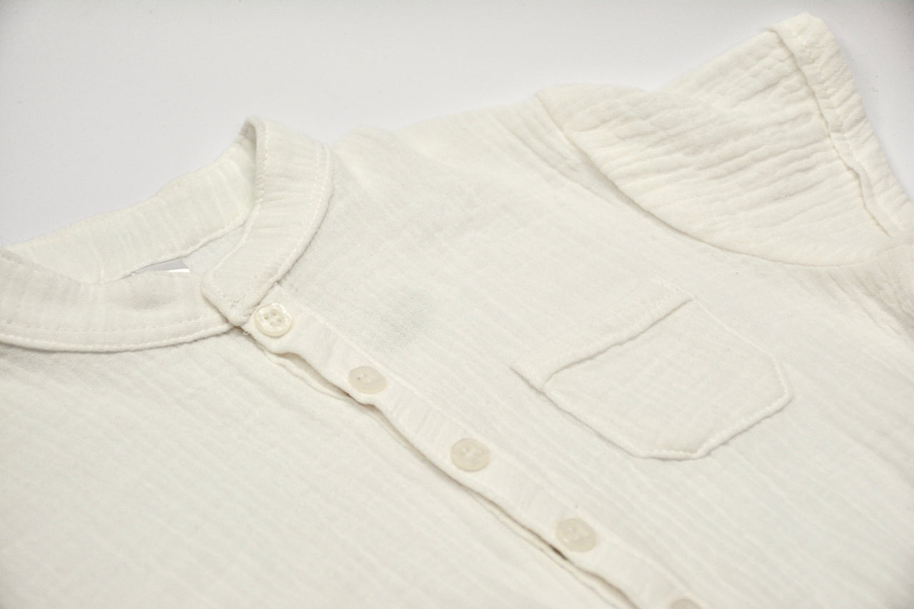 Nika - White Muslin Short Sleeve Boy Romper