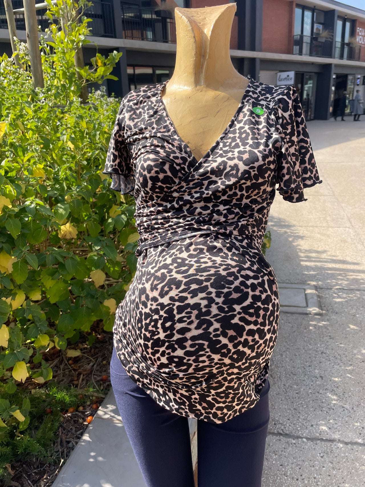 Nika - Leopard print fold over maternity blouse