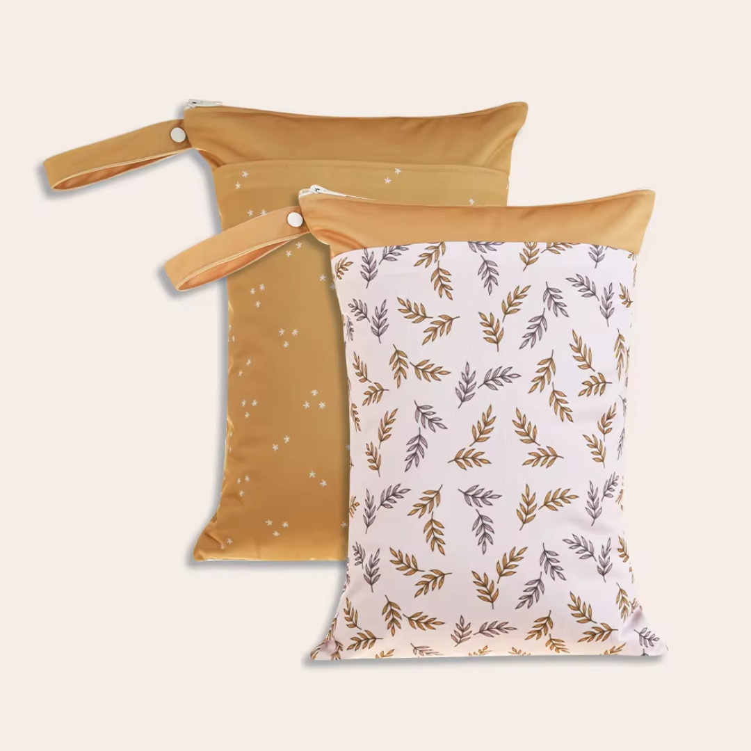 Happy Flute Wet bag,  Golden leaves and stars 2 pack