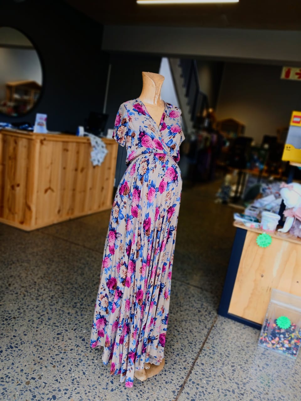 Taupe floral maternity dress