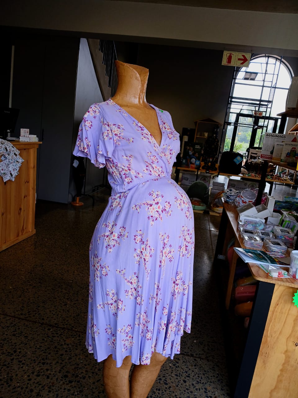 Purple floral wrap short maternity dress