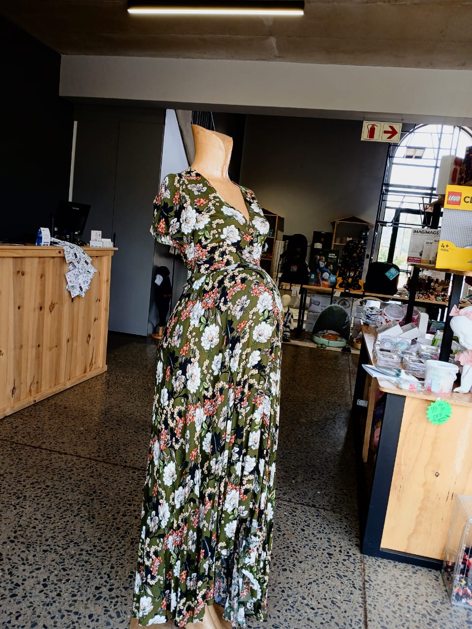 Olive floral button up high low short sleeve maternity dress