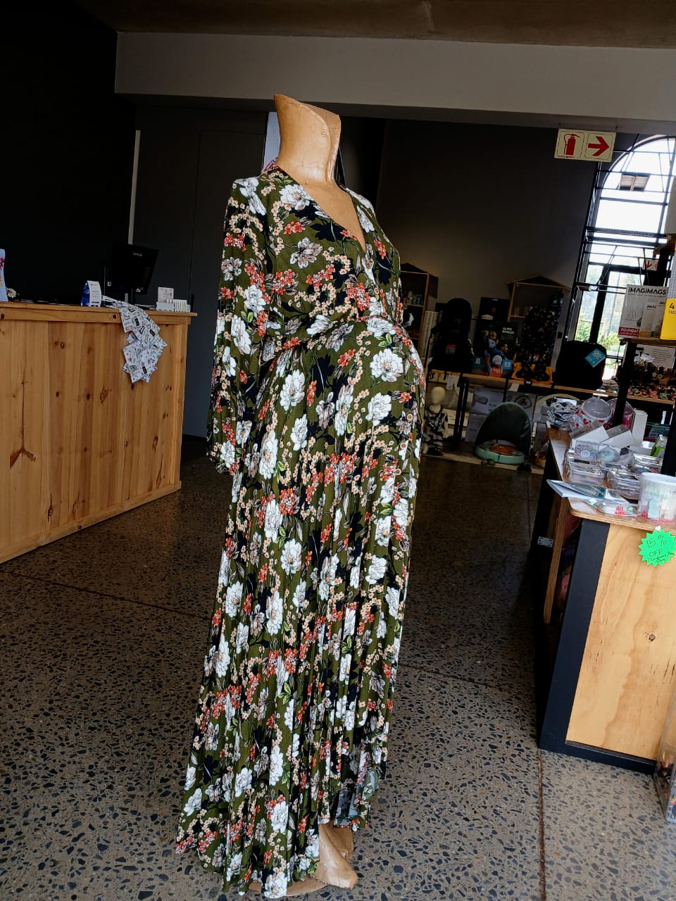 Olive floral button up high low long sleeve maternity dress