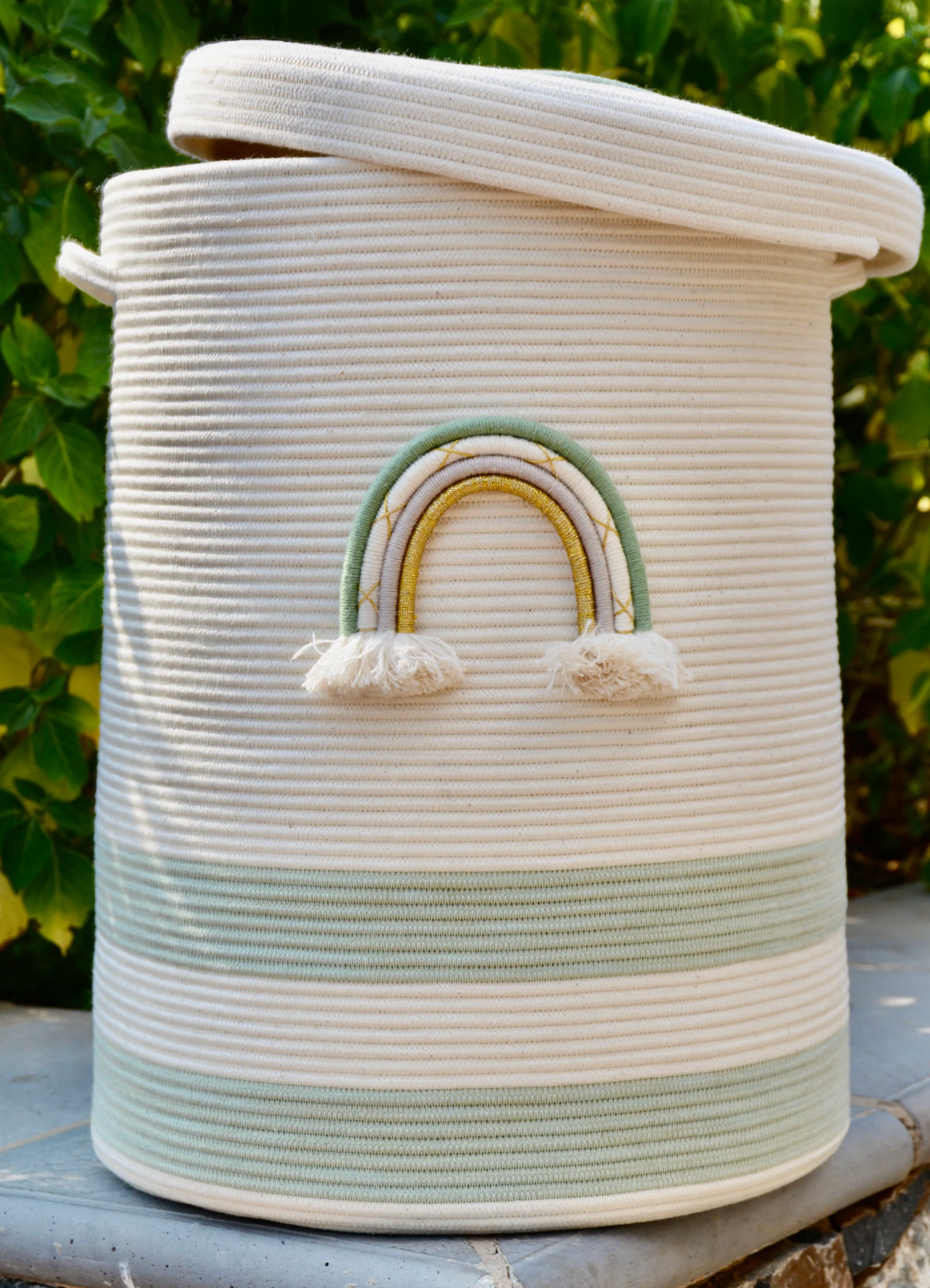 Rainbow Rope Laundry Basket - With Lid