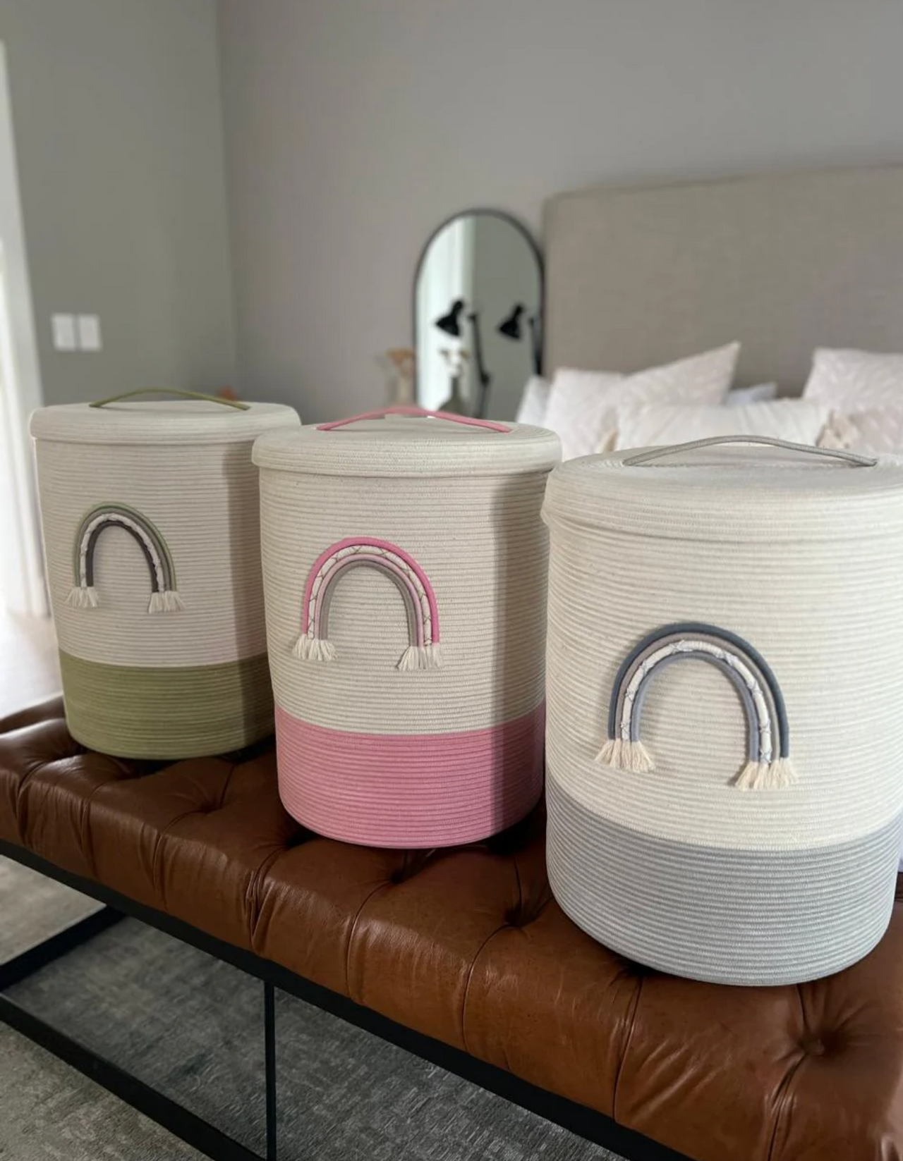 Rainbow Rope Laundry Basket - With Lid