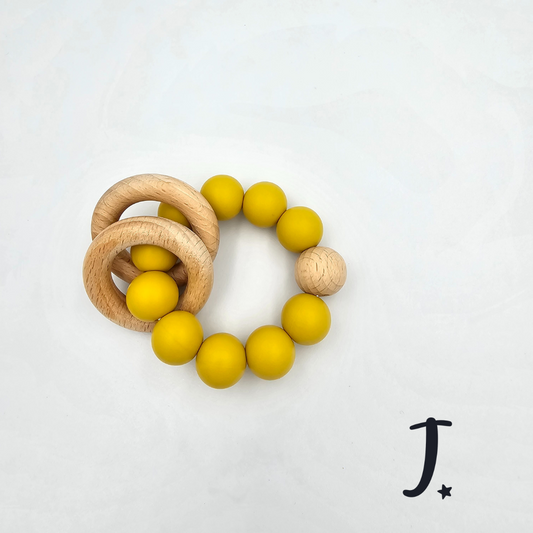Silicone & Wooden Teether Mustard