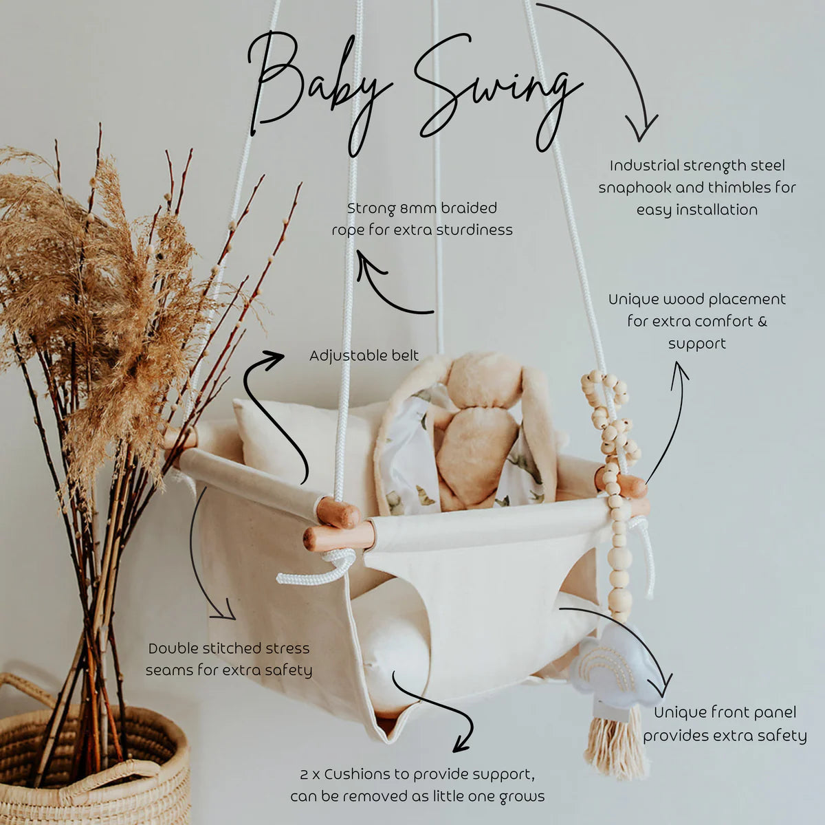 Tiger Lily baby swing with safety belt